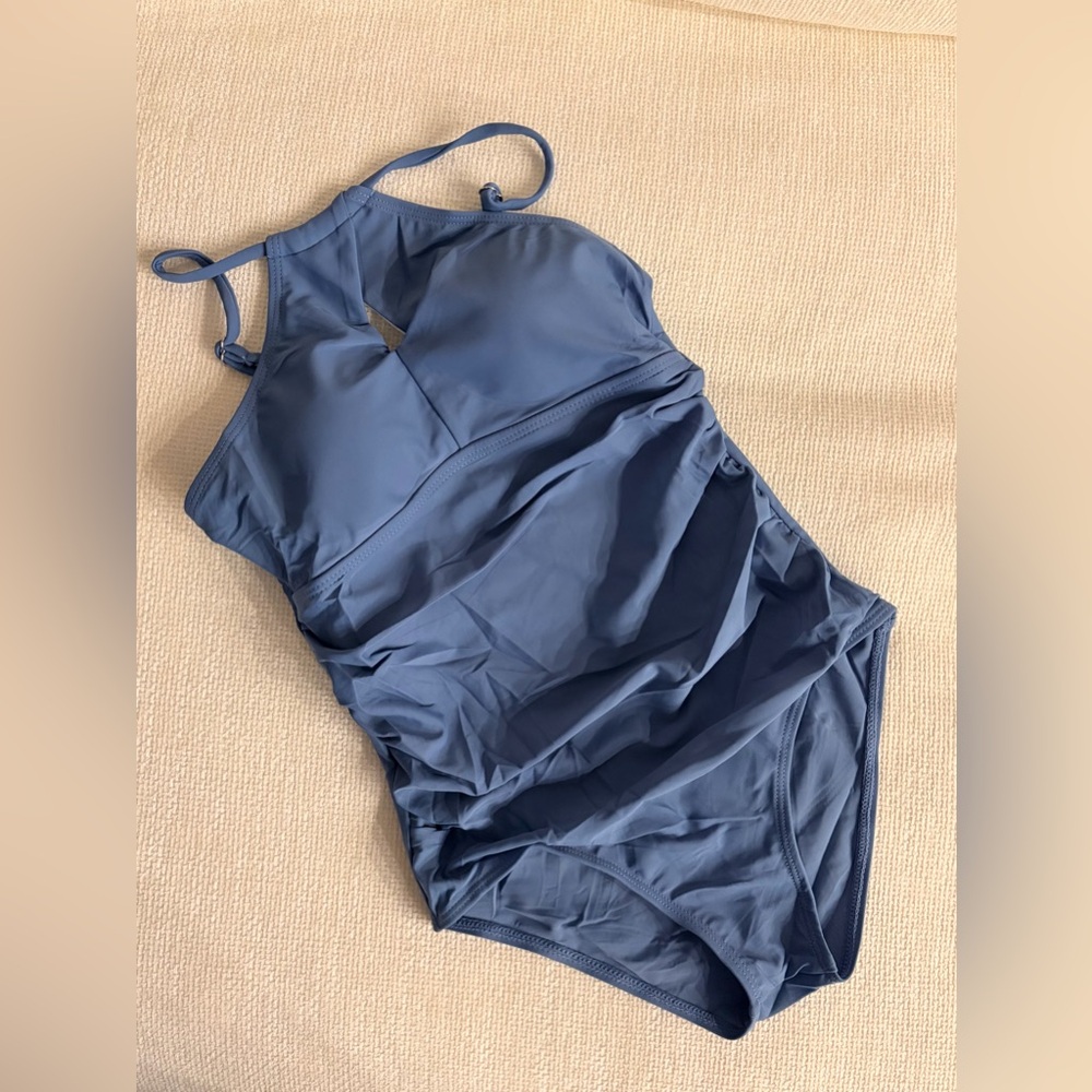 Girls Blue Halter One-Piece Swimsuit